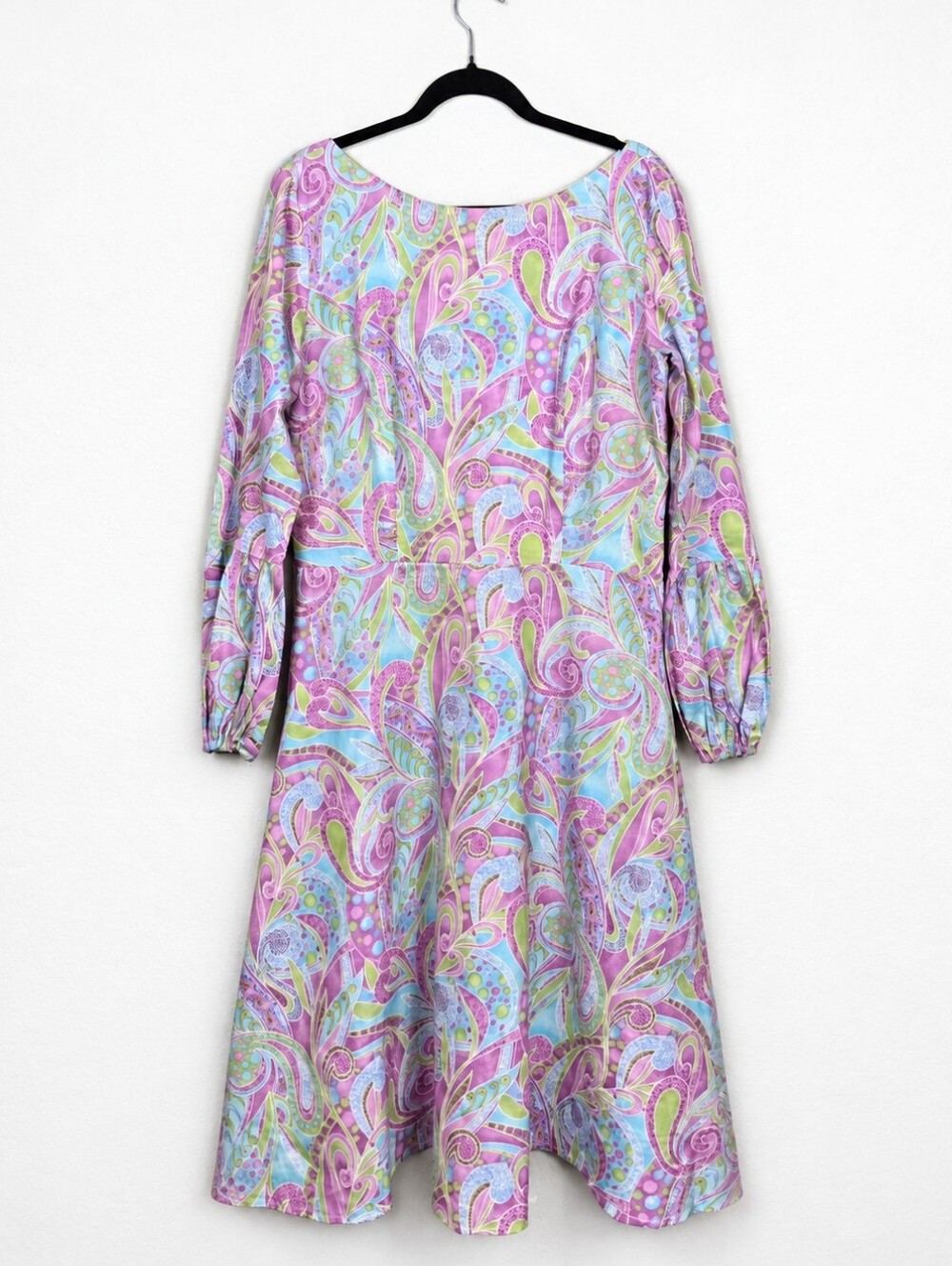 Vintage 70s Handmade Paisley Dress S Psychedelic Mod Balloon Sleeve Cottagecore